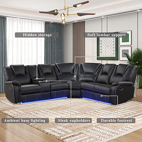 Brown Manual Reclining Sectional Sofa with LED Z503046