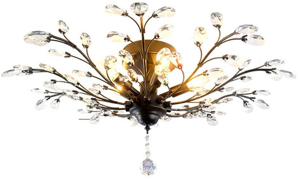 Vintage Large Crystal Semi Flush Mount Ceiling Light Fixture Chandelier L28705