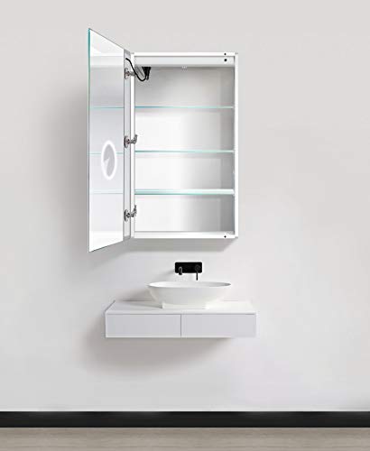LED Medicine Cabinet 24 Inch X 36 Inch Mirror Cabinet with Dimmer Defogger 3X Makeup Mirror Outlet USB R535
