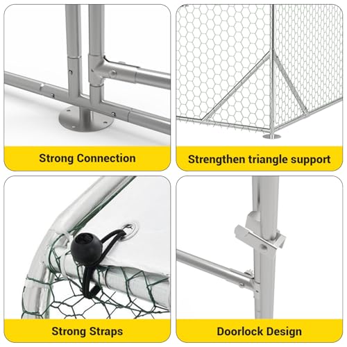 Large Metal Chicken Coop with Run, 9.8×13.1×6.6ft Walk-in Poultry Cage with Cover R52246