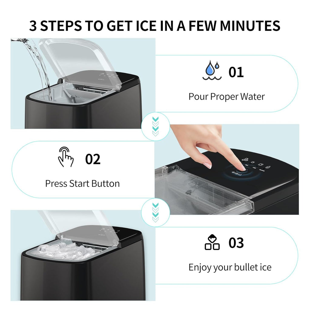 Countertop Ice Maker, 3.5 Minutes Fast Ice Making Machine Auto-Cleaning Function, Portable Ice Maker with Basket and Scoop A503