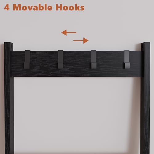 6 Tier Blanket Ladder Shelf with 4 Metal Hooks, Rustic Brown A11942