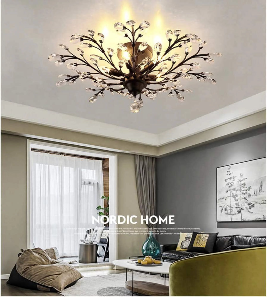 Vintage Large Crystal Semi Flush Mount Ceiling Light Fixture Chandelier L28705