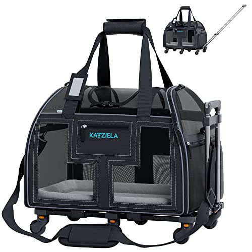 Rolling Pet Carrier with Removable Wheels and Mesh Windows J3370