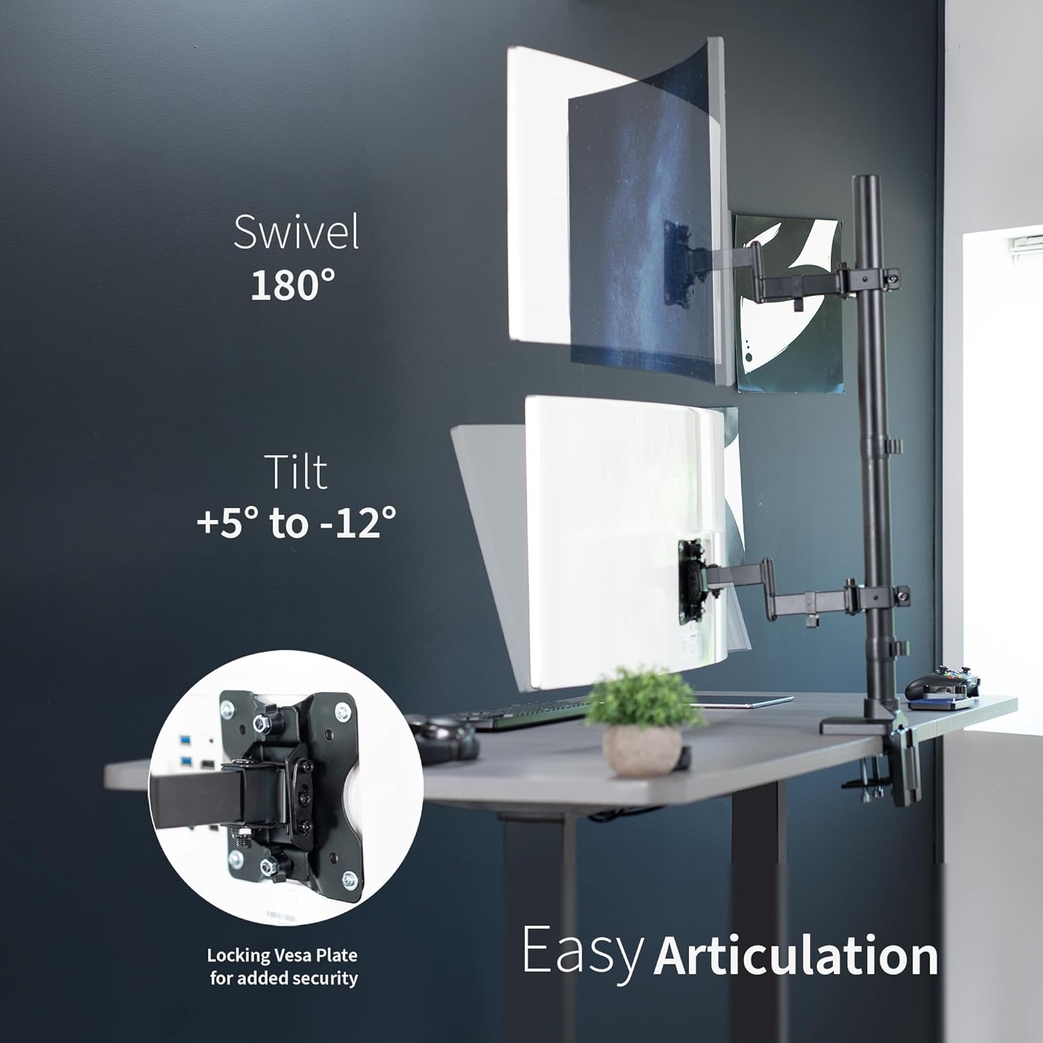 Black Dual Monitor Desk Mount for Ultrawide Screens up to 43 inches G438137