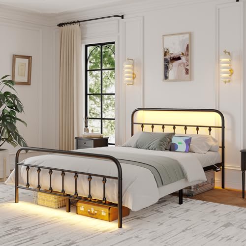 Black Metal Platform Bed Frame with LED J613711