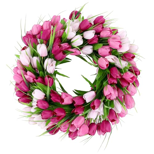 20Inch Silk Tulip Wreath with Green Leaves S653