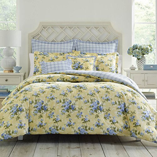 King Yellow Comforter Set with Euro Shams and Throw Pillows, Dark Blue King Sheets, 4 Pieces A384055