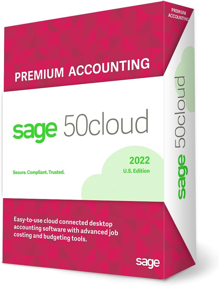 Sage 50cloud Premium Accounting 2022 U.S. 2-User One Year Subscription Cloud Connected Accounting Software B4085