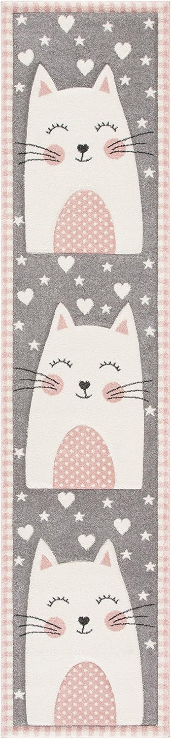 Pink & Grey Cat Design Runner Rug U16297