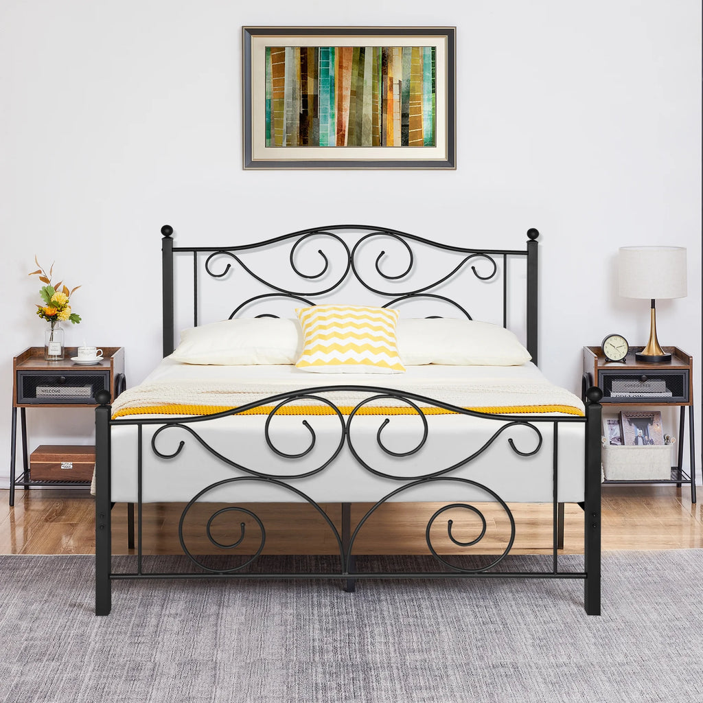 Black Full Size Metal Platform Bed Frame with Headboard and Footboard V54044