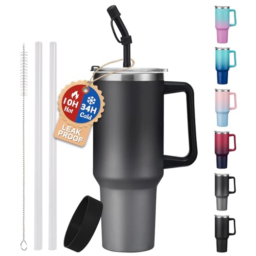 40 oz Vacuum Insulated Stainless Steel Tumbler with Handle and Straw Lid Y4035