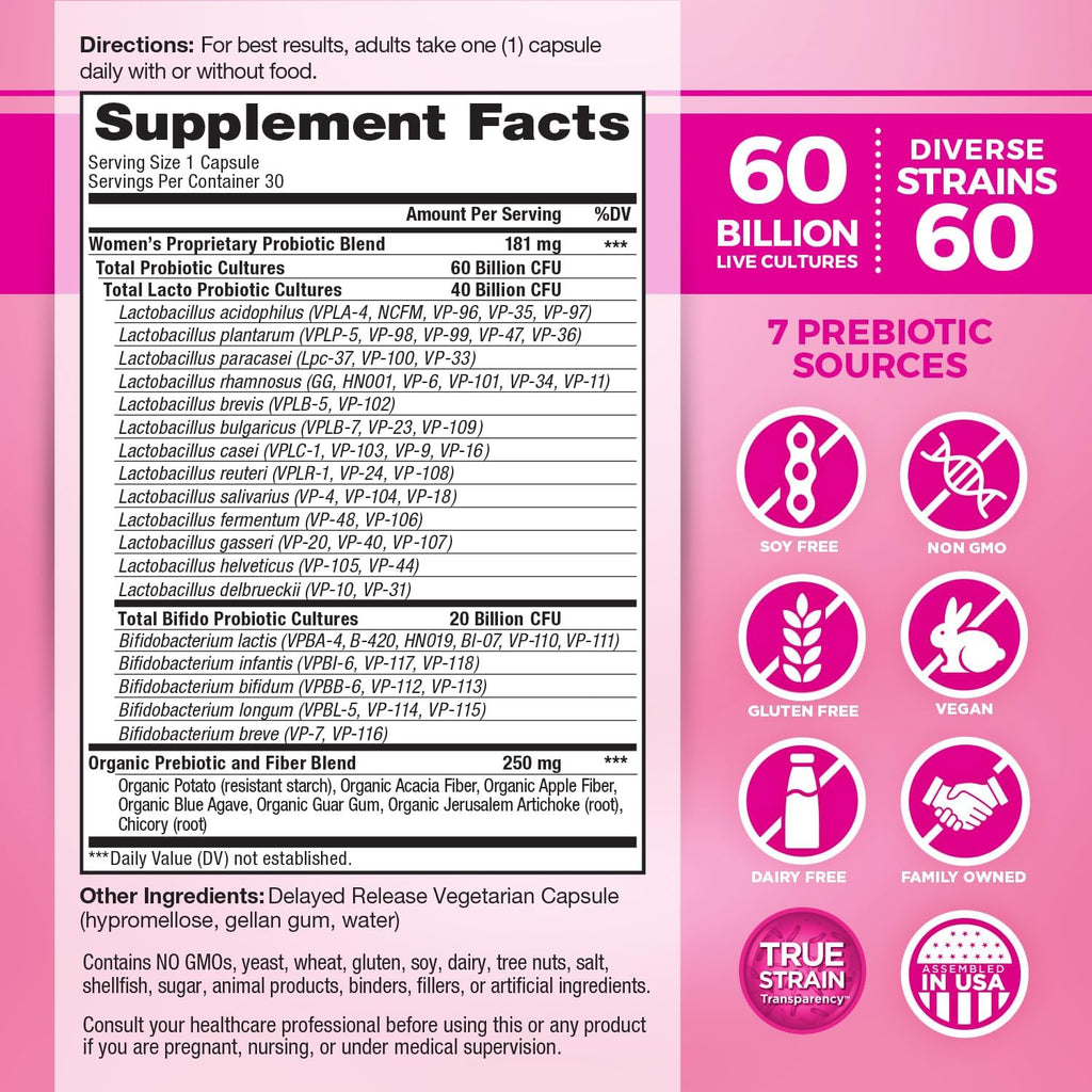 Women’s Daily Probiotic 60 Billion CFU, 60 Strains, 30 Capsules A47810