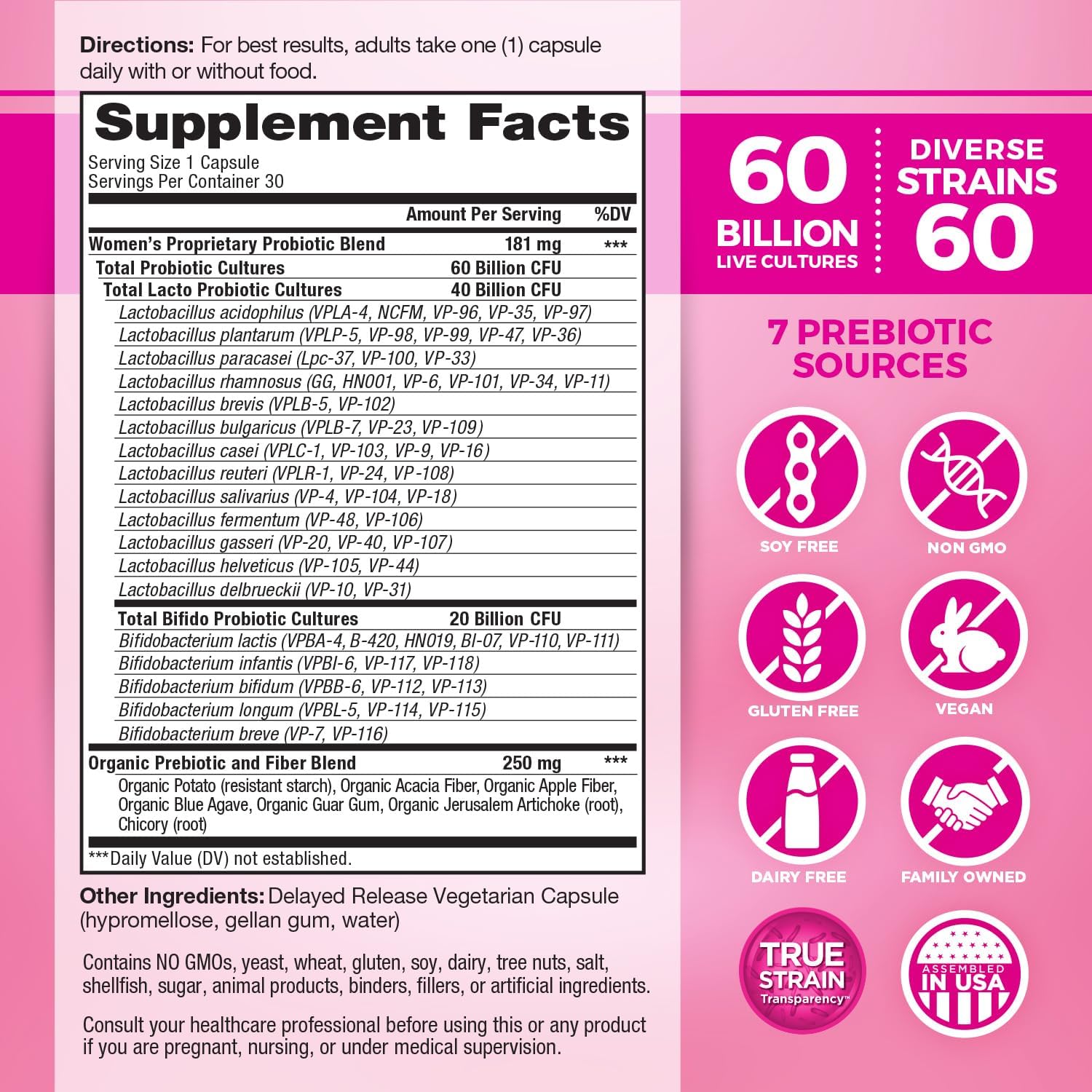 Women’s Daily Probiotic 60 Billion CFU, 60 Strains, 30 Capsules A47810