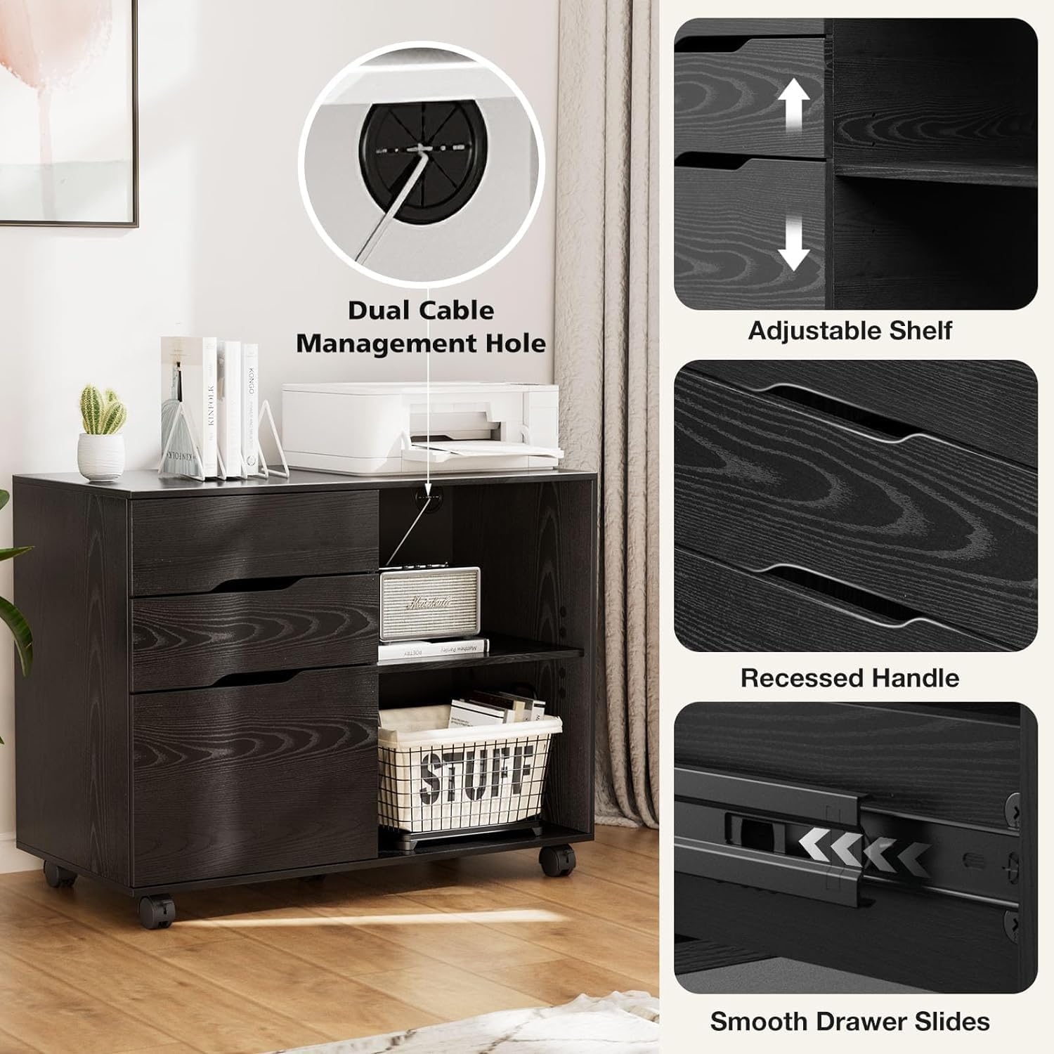 Black 3 Drawer Lateral File Cabinet A452
