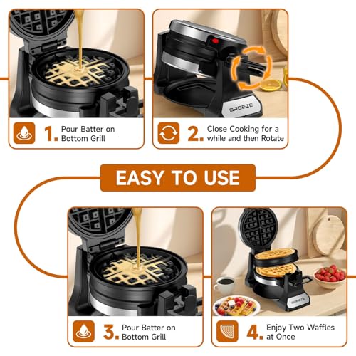 Double Belgian Waffle Maker 1400W Nonstick Stainless Steel G715