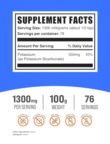 Potassium Bicarbonate Powder, 1300mg per Serving, 250g (8.8 oz) V68609