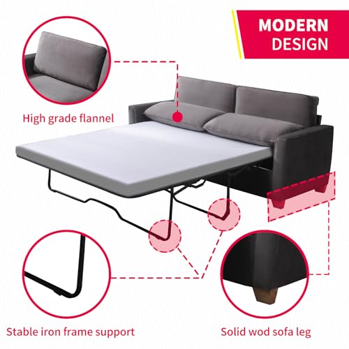 Queen Size Velvet Pull Out Sofa Bed with Foam Mattress P5381