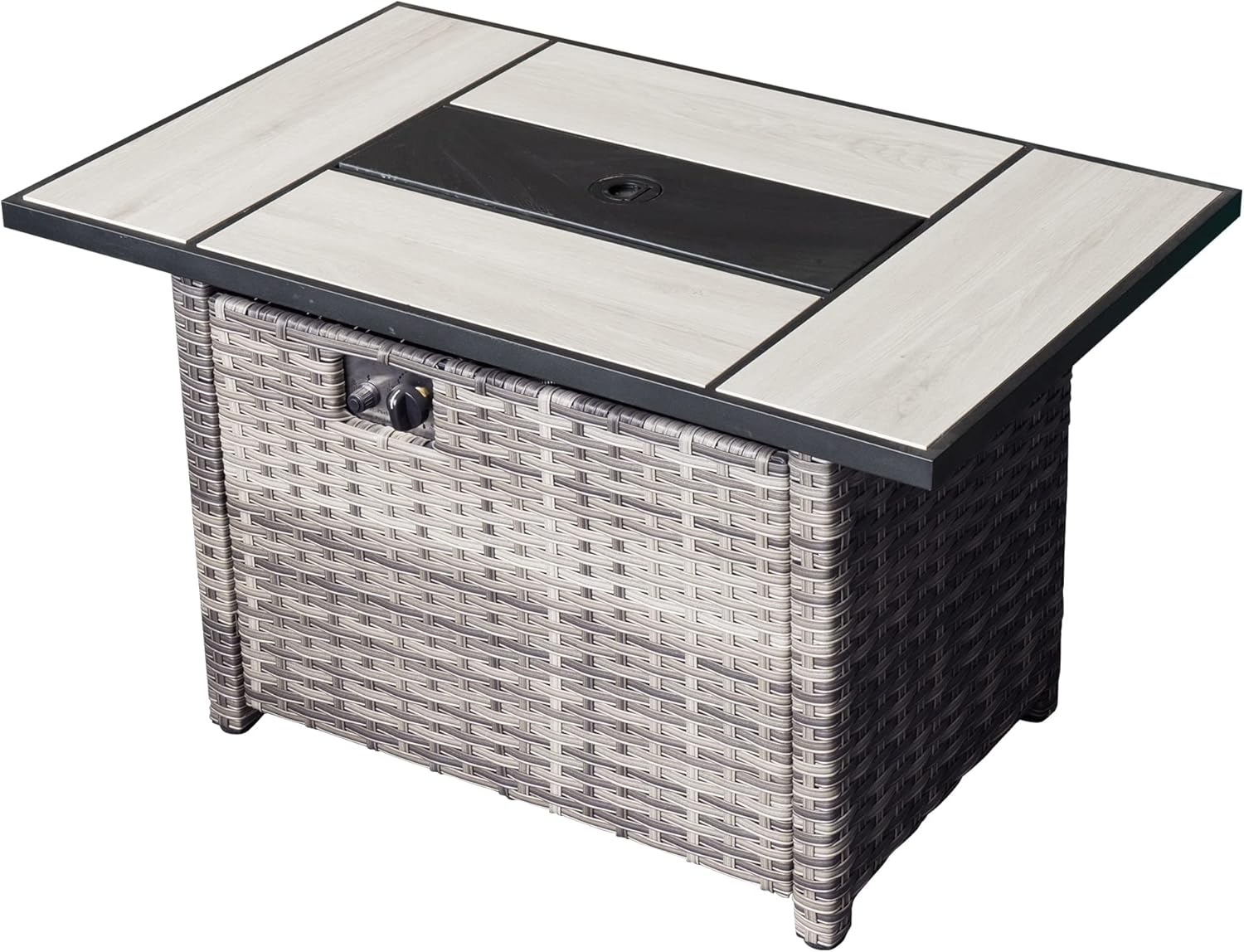 42 inch Outdoor Rectangle Propane Fire Pit Table with Lid, Grey Wicker L42519