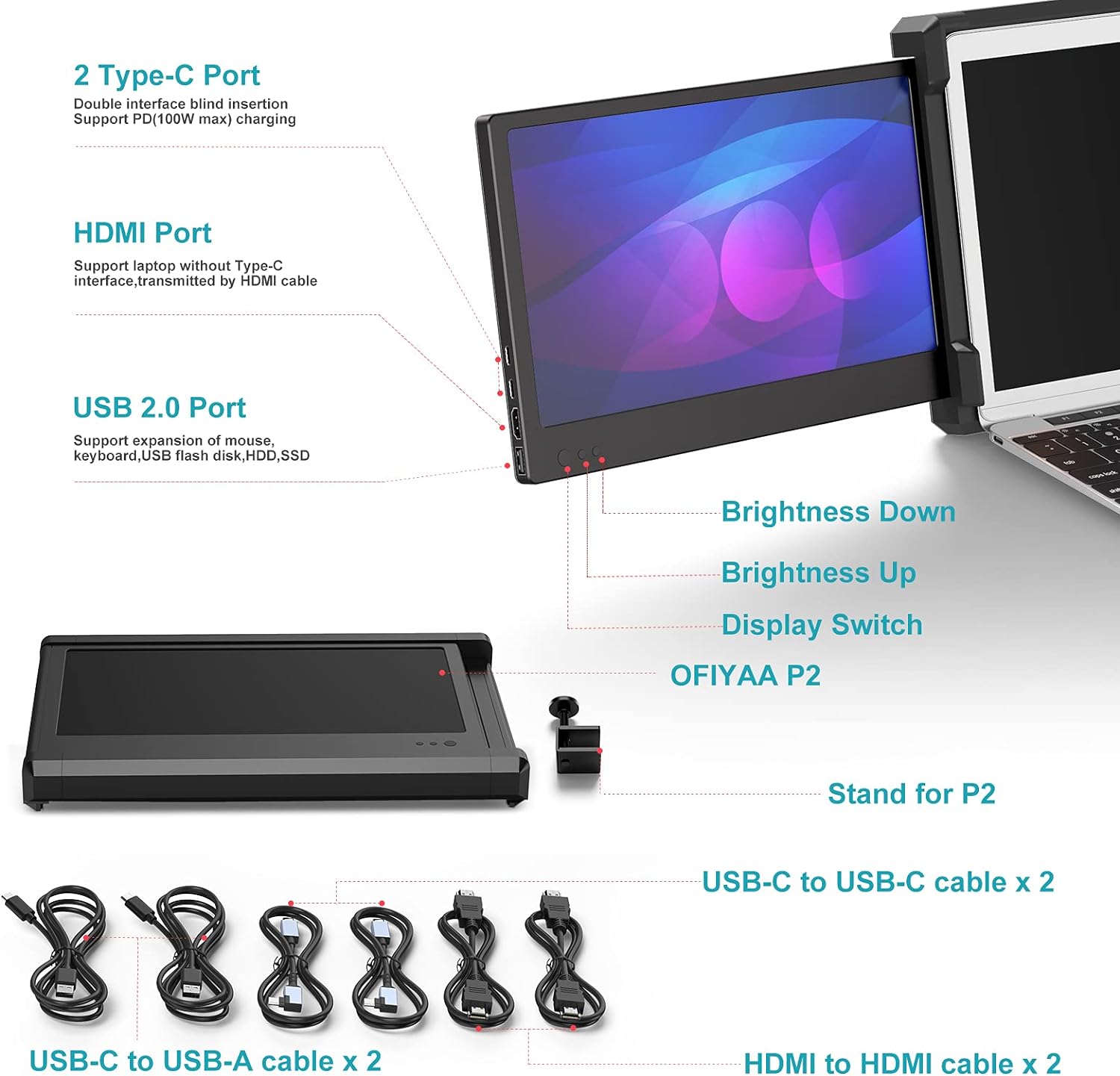 Portable Monitor for Laptop, Dual Screens with Kickstand, FHD 1080P IPS 11.6 L257