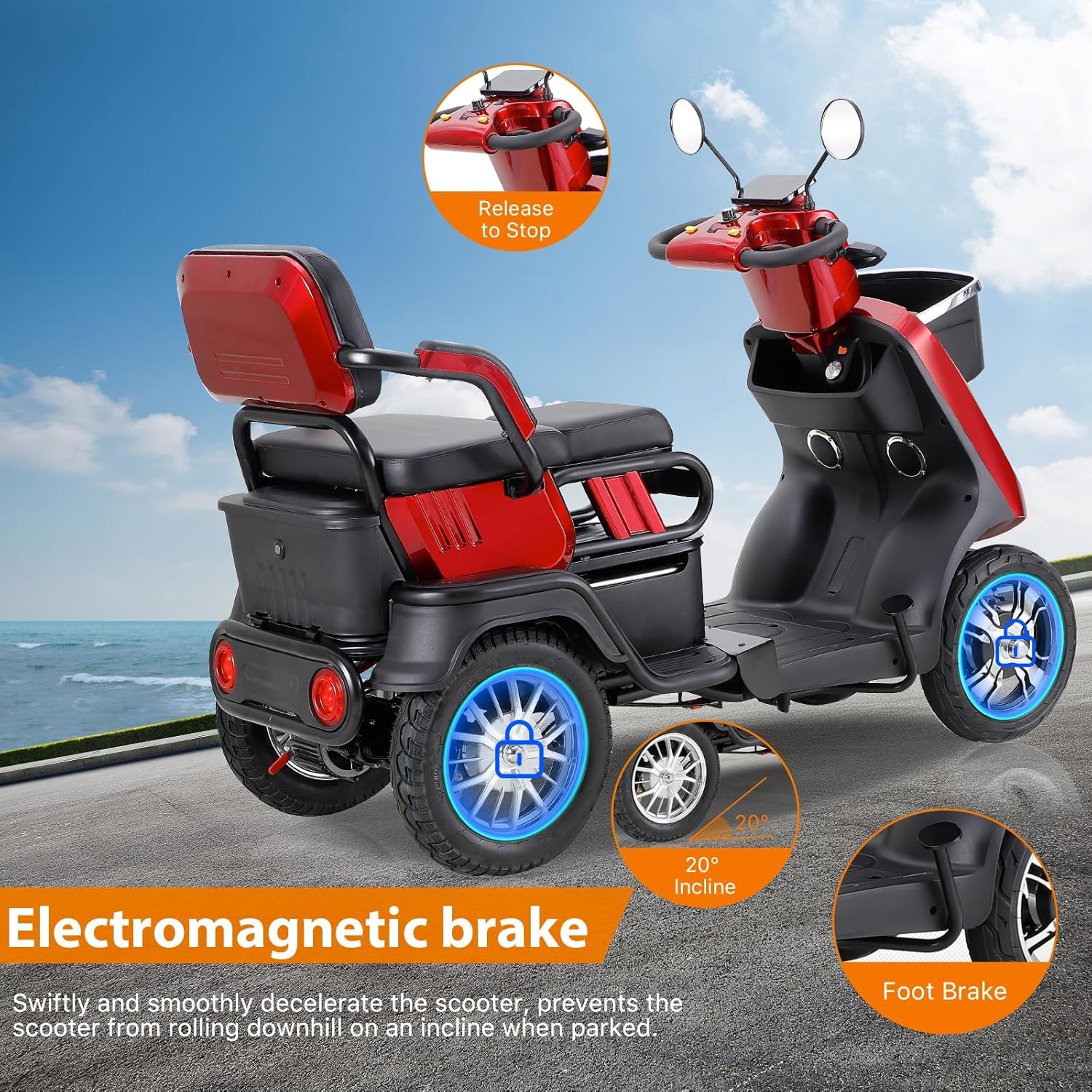 Red Heavy Duty Double Seat Mobility Scooter E523945