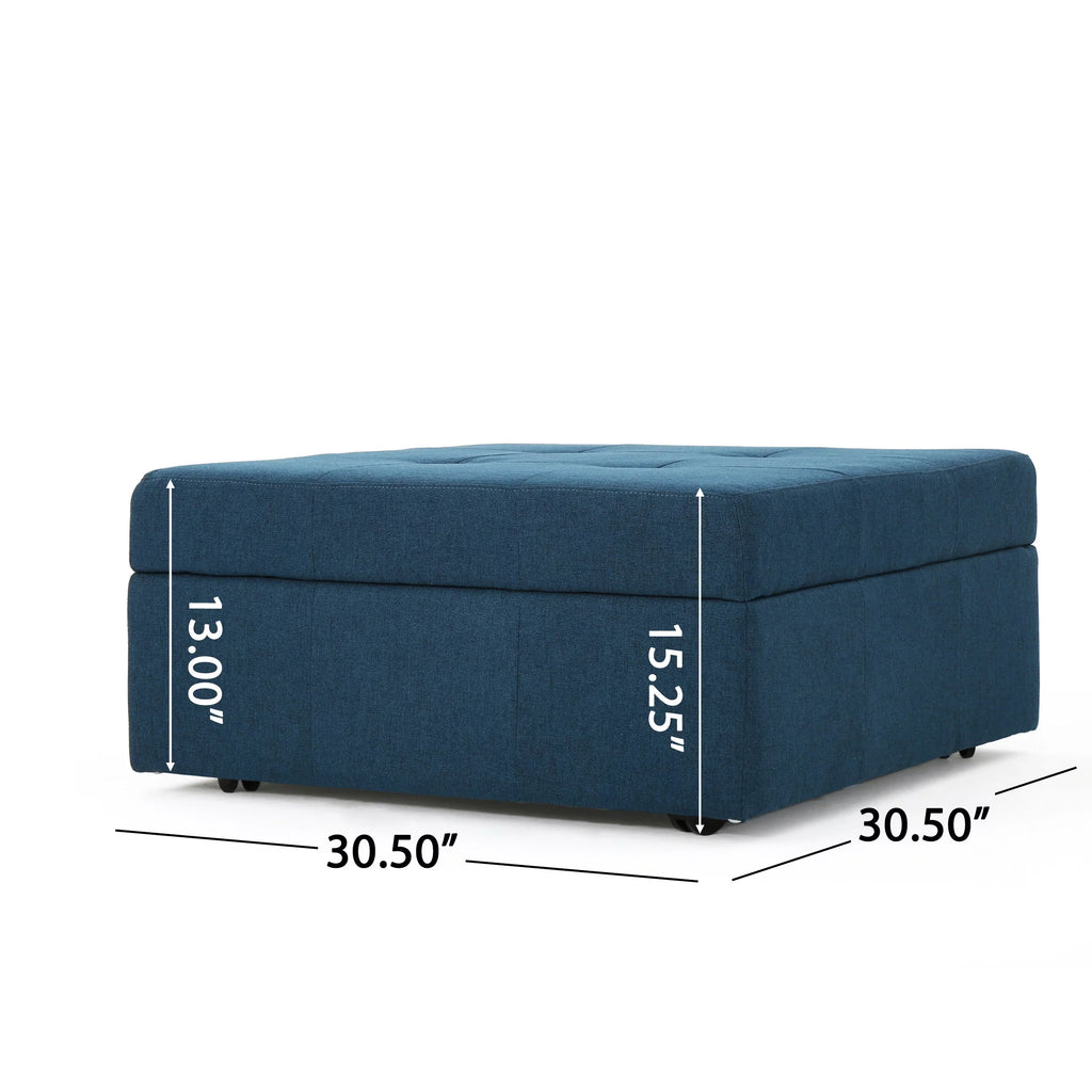 Navy Blue Tufted Fabric Storage Ottoman with Rolling Casters E2786