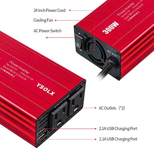 500W Power Inverter DC 12V to 110V AC Converter with 2 USB Ports and 2 AC Outlet I128618