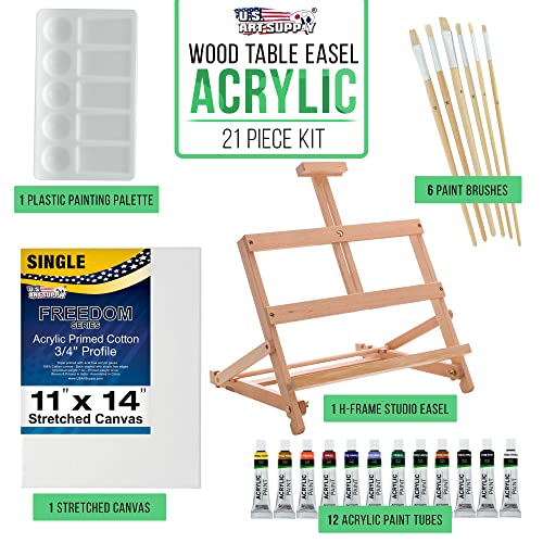 21-Piece Acrylic Painting Set with Wooden Easel, 12 Paint Colors, Canvas, 6 Brushes, Palette L1223