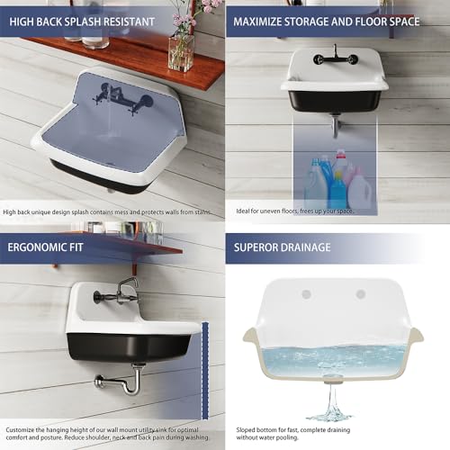 White and Black Porcelain Utility Sink I78176