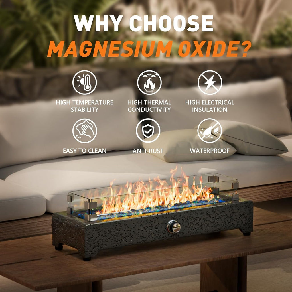 28" Tabletop Propane Fire Pit with Stainless Steel Burner and Glass Rocks Z1006