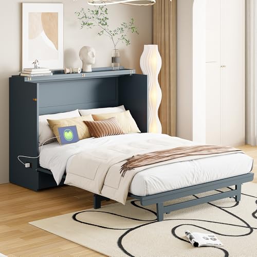 Gray Full Size Murphy Bed with Storage Drawer G7593