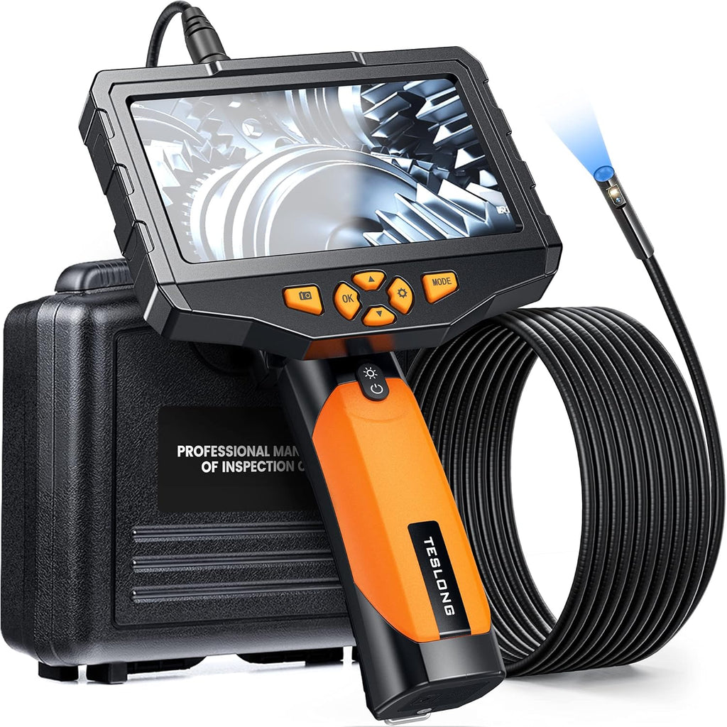 Dual Lens Inspection Camera with Light, 5 IPS Screen, 16.4ft Flexible Probe, 1080p T601041