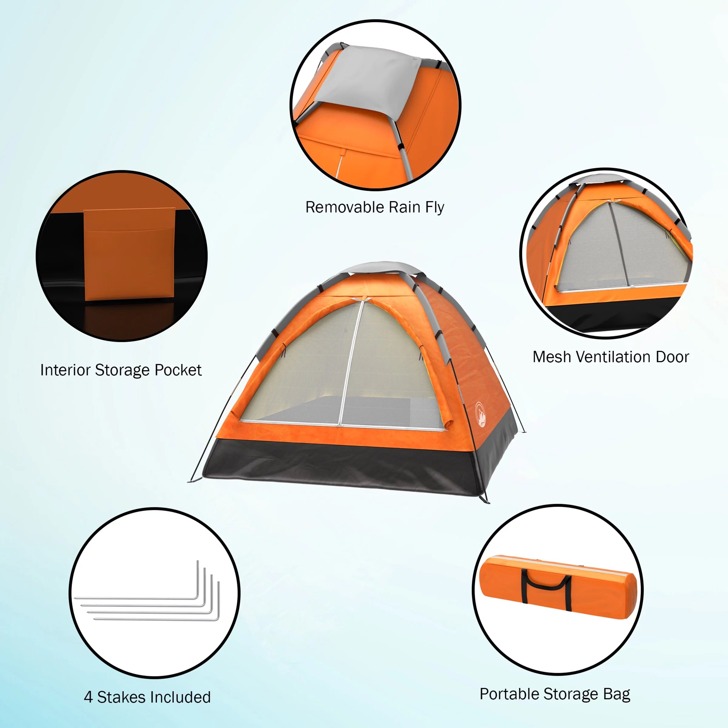 Orange 2-Person Dome Tent with Carry Bag N753