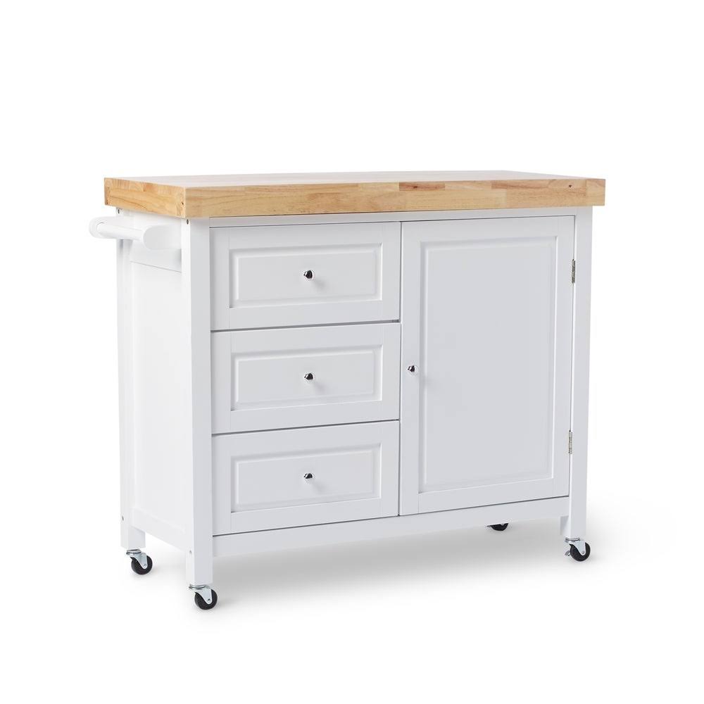 White Rubberwood Kitchen Island Cart V9737