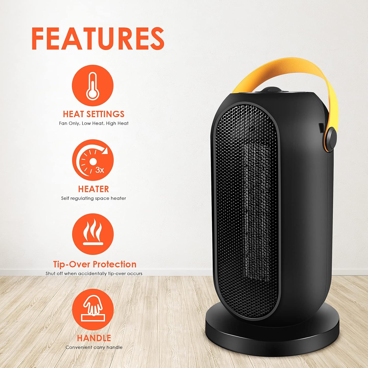 1200W 600W PTC Ceramic Electric Heater with 4 Heat Settings B5426