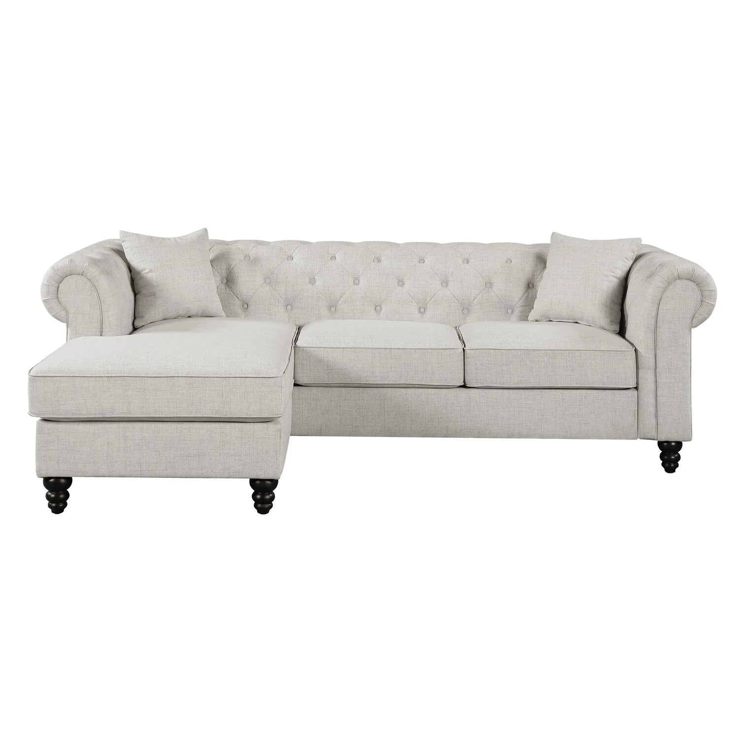 Beige Black Reversible Chaise Sectional Sofa Set with 2 Pillows H2181