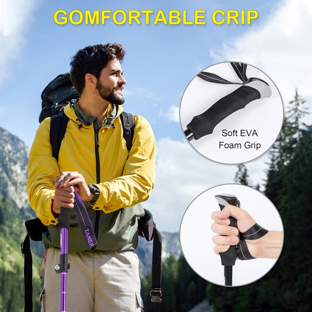 Purple Collapsible Aluminum Hiking Trekking Pole with EVA Foam Handle B6215