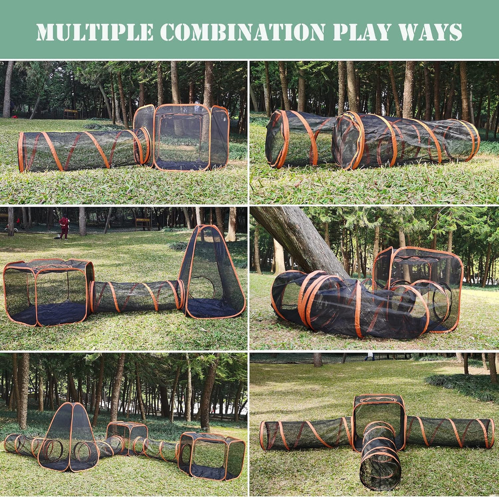 Outdoor Cat Enclosures, 6-in-1 Cat Tent with Cat Tunnel, Cat Playpen for Cats Rabbits Ferrets and Small Animals M29340