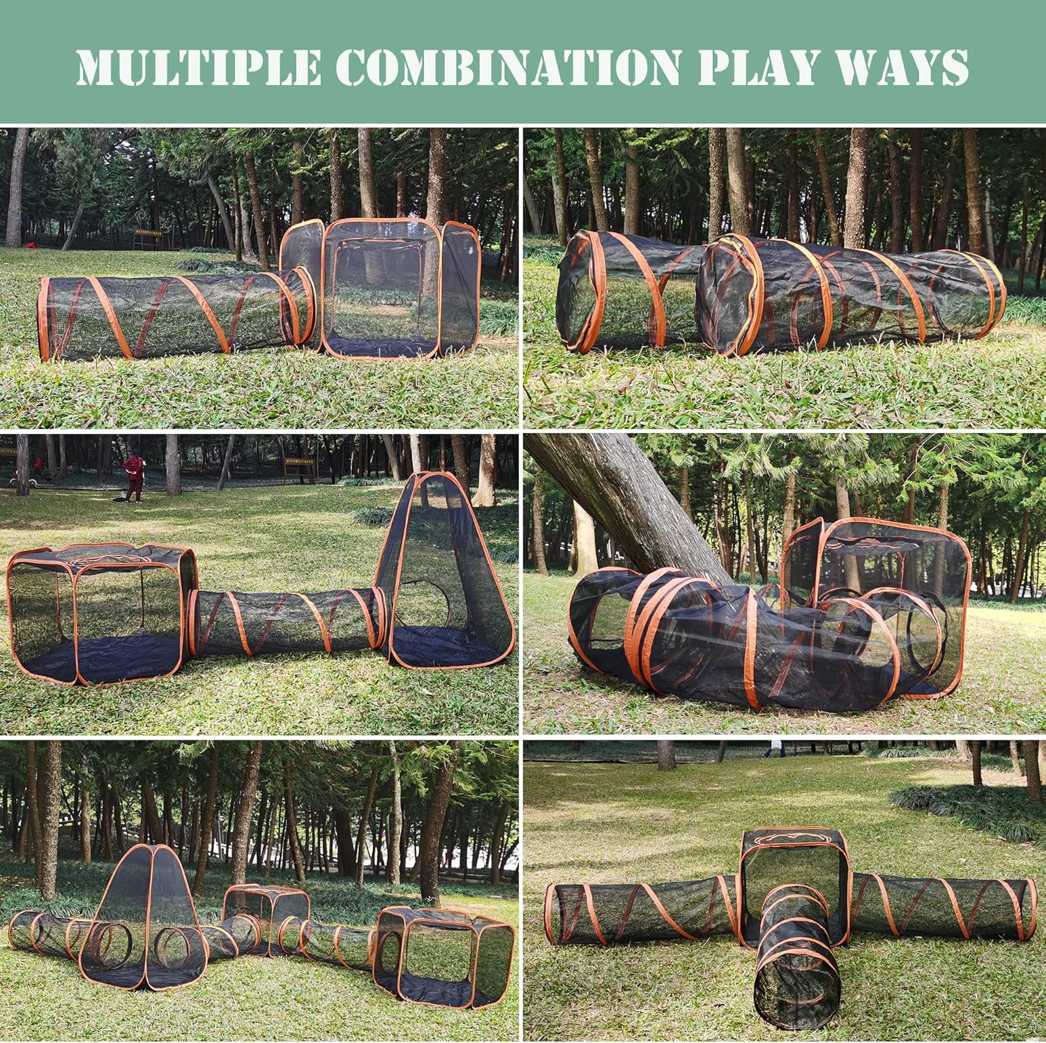 Outdoor Cat Enclosures, 6-in-1 Cat Tent with Cat Tunnel, Cat Playpen for Cats Rabbits Ferrets and Small Animals M29340