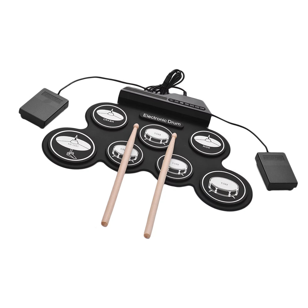 Compact USB Silicon Drum Set with 7 Drum Pads Drumsticks Foot Pedals F90767