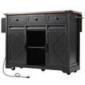 Black Farmhouse Kitchen Island with Power Outlet, 2 Sliding Barn Door, Drop Leaf, Spice Rack, Rolling Cart on Wheels E397