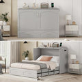 White Solid Wood Queen Size Murphy Bed with Storage and Bookcase Headboard L8840