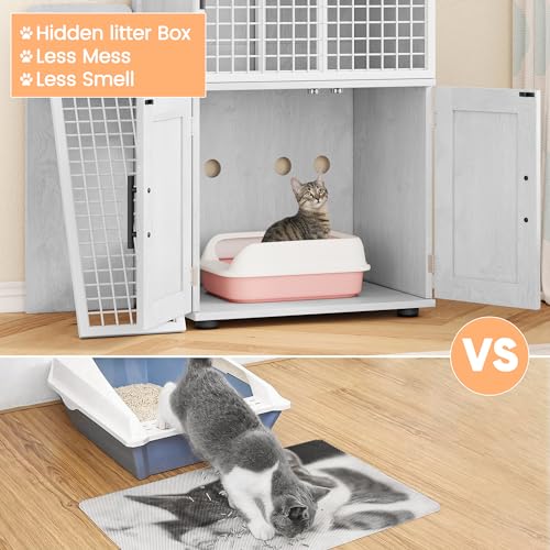 Cat Litter Box Enclosure with Platform, Double Layer, 33.5" L x 17.9" W x 41.9" H, Wax Wood E700054