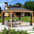 10ft x 12ft Hardtop Gazebo with Galvanized Steel Double Roof and Netting H47691