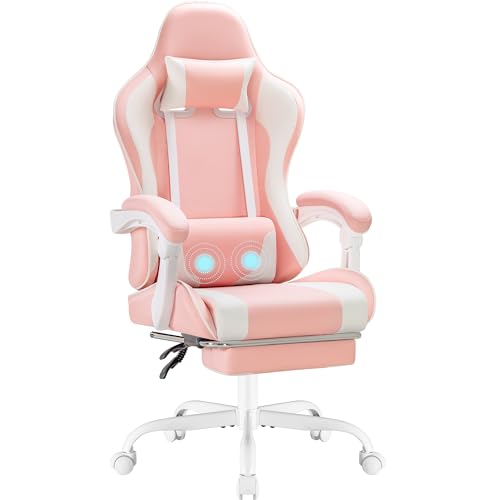 White Ergonomic Gaming Chair with Footrest and Massage Lumbar Support I603