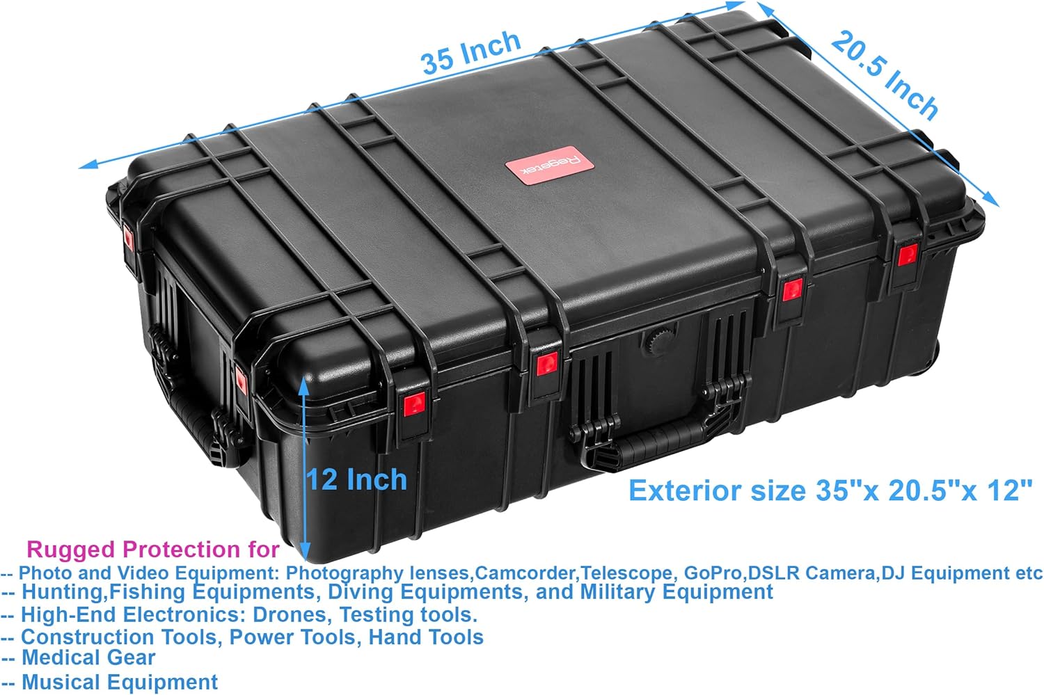 Waterproof Roller Hard Case 35"x 20.5"x 12" with Foam Wheels D4037