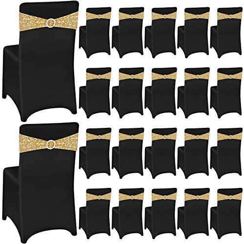 50 Sets Spandex Stretch Chair Slipcovers with Chair Bands Bows (Black, Rose Red) W754