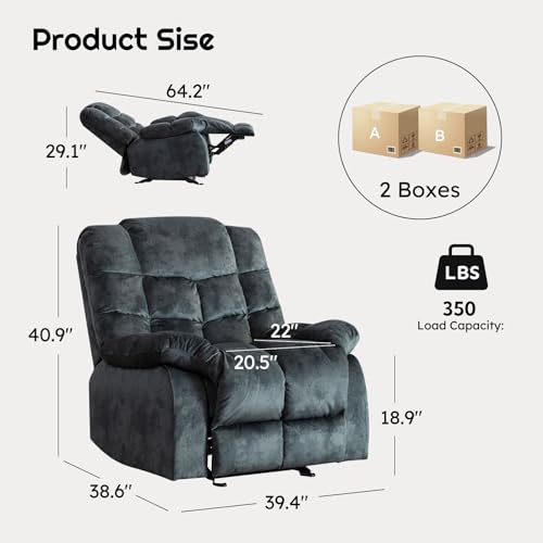 Soft Fabric Reclining Chair with Padded Backrest and Armrests Y703