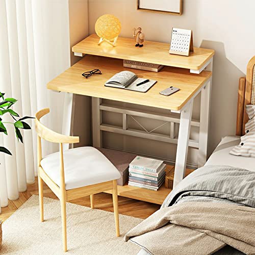 30 Inch Oak Computer Desk with Monitor Stand and Storage Shelves Y6790