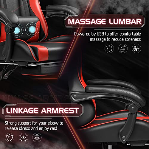 White Ergonomic Gaming Chair with Footrest and Massage Lumbar Support I603